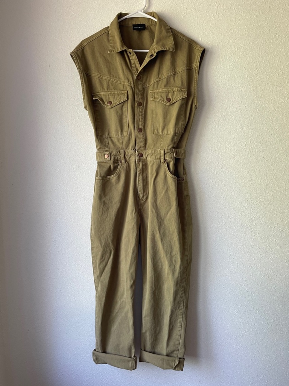 Miou Muse Sleeveless Utility Jumpsuit in Olive Size Small